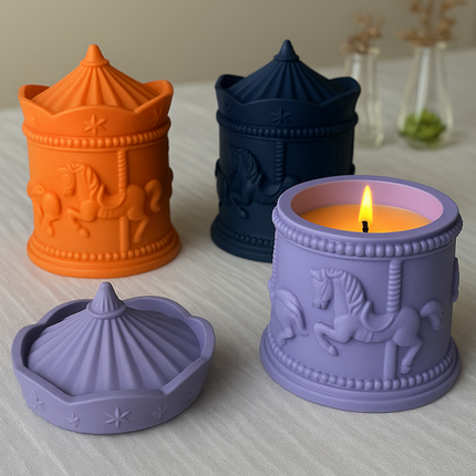 LumiCanter Jar Candle – Sculpted Concrete with Carousel Horse Design