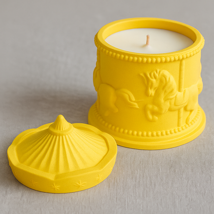LumiCanter Jar Candle – Sculpted Concrete with Carousel Horse Design