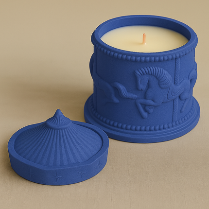 LumiCanter Jar Candle – Sculpted Concrete with Carousel Horse Design
