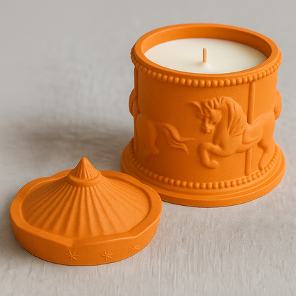 LumiCanter Jar Candle – Sculpted Concrete with Carousel Horse Design