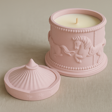 LumiCanter Jar Candle – Sculpted Concrete with Carousel Horse Design