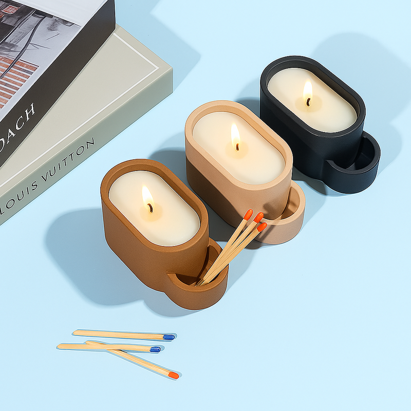 Luminarié Luxury Concrete Candle with Matches – Handmade Scented Candle for Home & Office