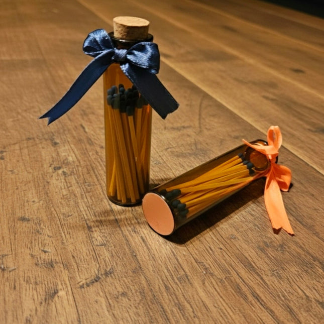 LumaJar Matches – 2” Safety Matches in Amber Glass Jar with Blue or Orange Tips – Decorative Match Holder for Candles & Gifts Luminate 365 Candles