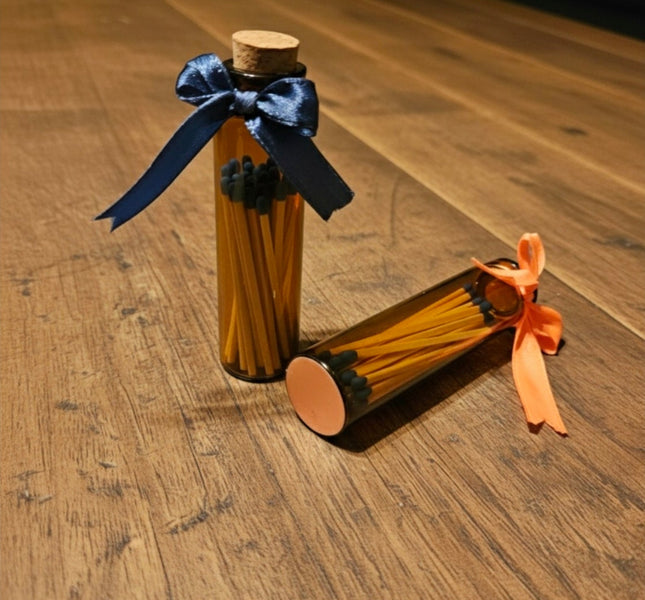 LumaJar Matches – 2” Safety Matches in Amber Glass Jar with Blue or Orange Tips – Decorative Match Holder for Candles & Gifts Luminate 365 Candles