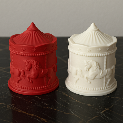 LumiCanter Jar Candle – Sculpted Concrete with Carousel Horse Design