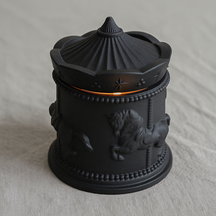 LumiCanter Jar Candle – Sculpted Concrete with Carousel Horse Design