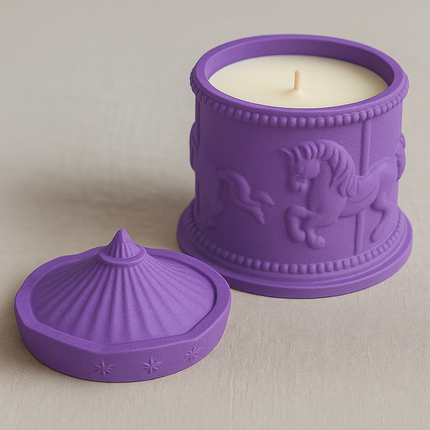 LumiCanter Jar Candle – Sculpted Concrete with Carousel Horse Design