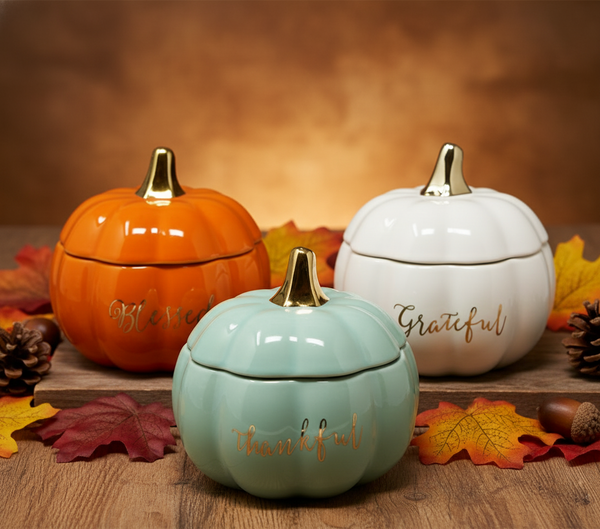 Our Gilded Pumpkin Vessels Luminate 365 Candles