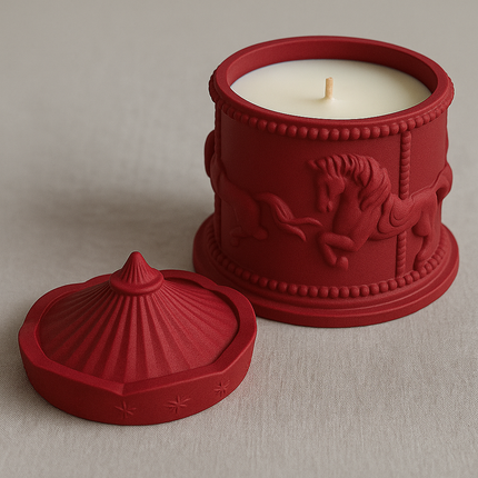 LumiCanter Jar Candle – Sculpted Concrete with Carousel Horse Design