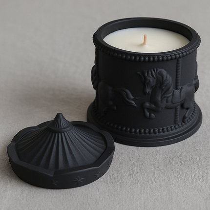 LumiCanter Jar Candle – Sculpted Concrete with Carousel Horse Design