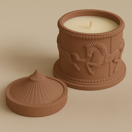 LumiCanter Jar Candle – Sculpted Concrete with Carousel Horse Design