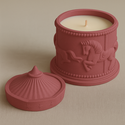 LumiCanter Jar Candle – Sculpted Concrete with Carousel Horse Design