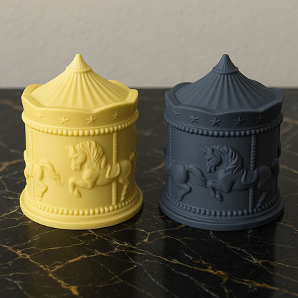 LumiCanter Jar Candle – Sculpted Concrete with Carousel Horse Design