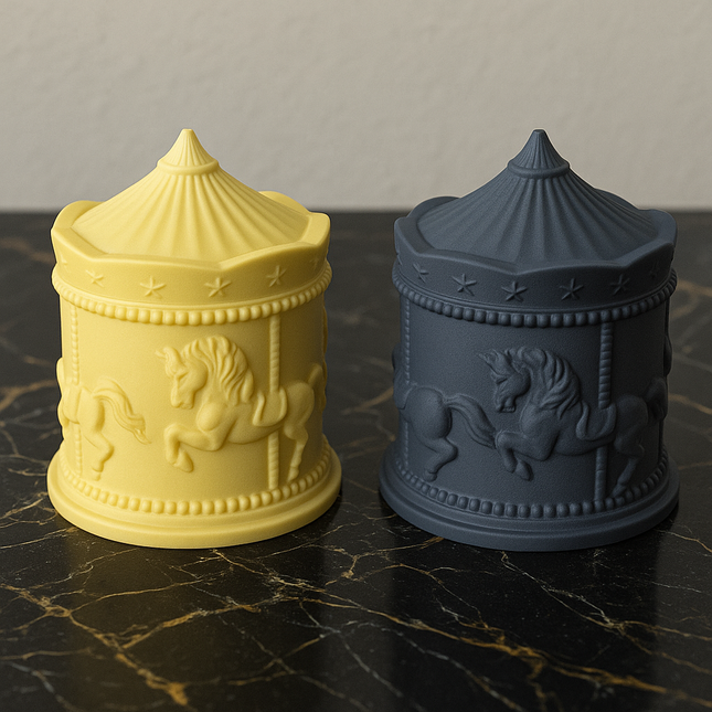 LumiCanter Jar Candle – Sculpted Concrete with Carousel Horse Design